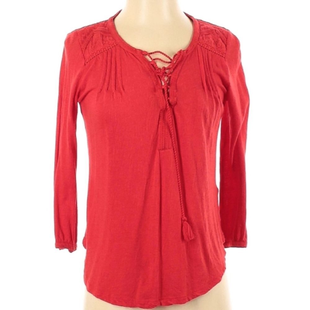 Lucky Brand Orange Boho Blouse Corset Front Tassel